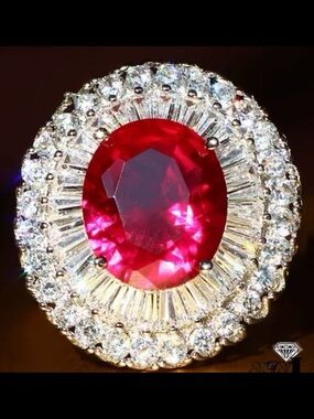 Big Oval cut Ruby 2.6CT silver ring with clear Swarovski elements #362